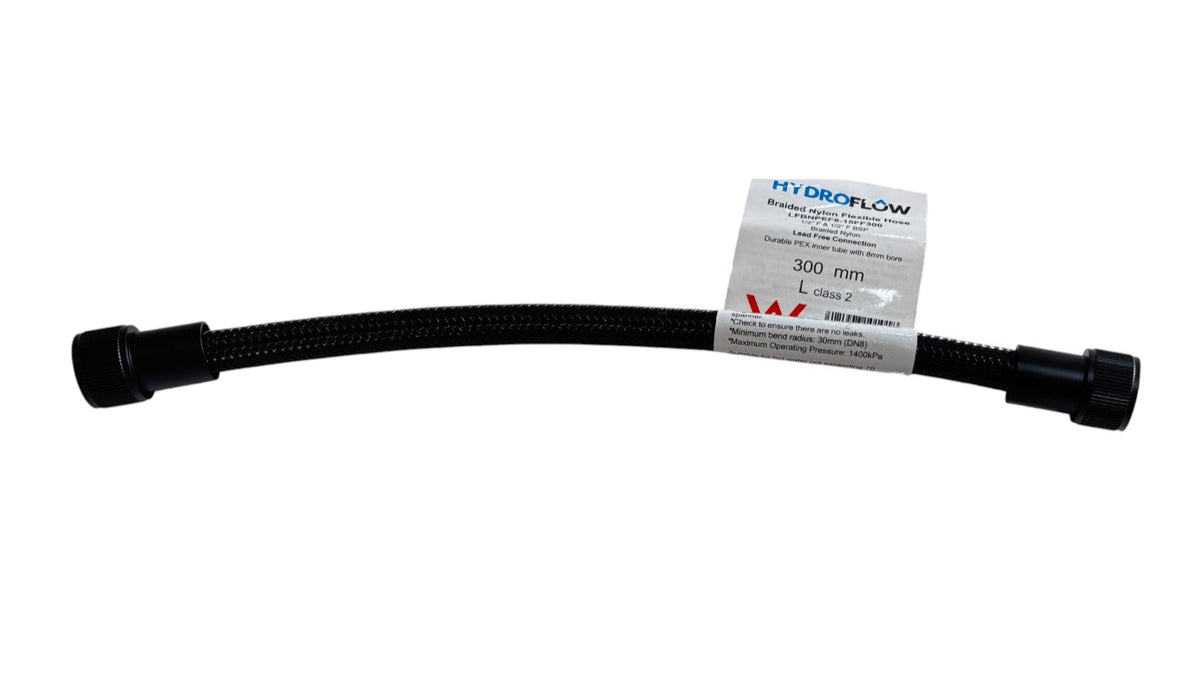 Hydroflow Black Nylon Braided DN15 15mm X 300mm Female Flexible Hose L 