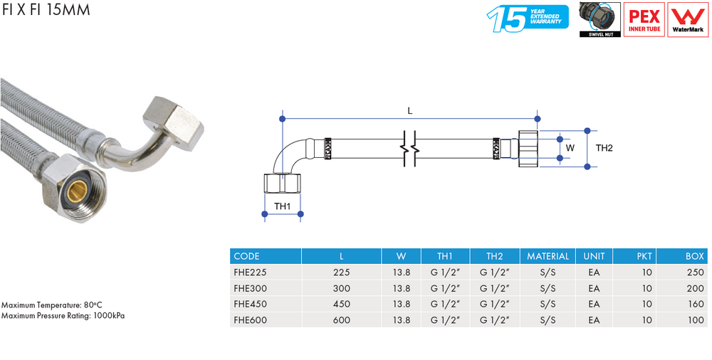 
                  
                    Load image into Gallery viewer, AW FH20700 Female Thread 20mm (¾&amp;quot;) x 700mm Stainless Steel Braided Flexible Hose)
                  
                