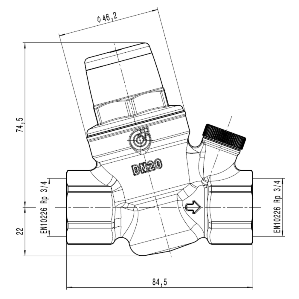 
                  
                    Load image into Gallery viewer, CALEFFI 533555 Inline ¾&amp;quot; 20mm Pressure Reducing Valve Schematic
                  
                