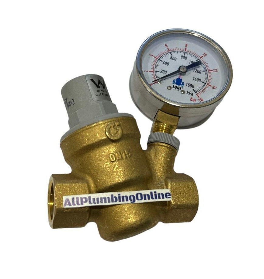 
                  
                    Load image into Gallery viewer, CALEFFI 533545 Inline ½&amp;quot; 15mm Pressure Reducing Valve with Gauge
                  
                