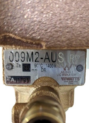 
                  
                    Load image into Gallery viewer, Watts 009-025 25mm 1&amp;quot; RPZ Reduced Pressure Zone Backflow Preventer Device Label Plate
                  
                