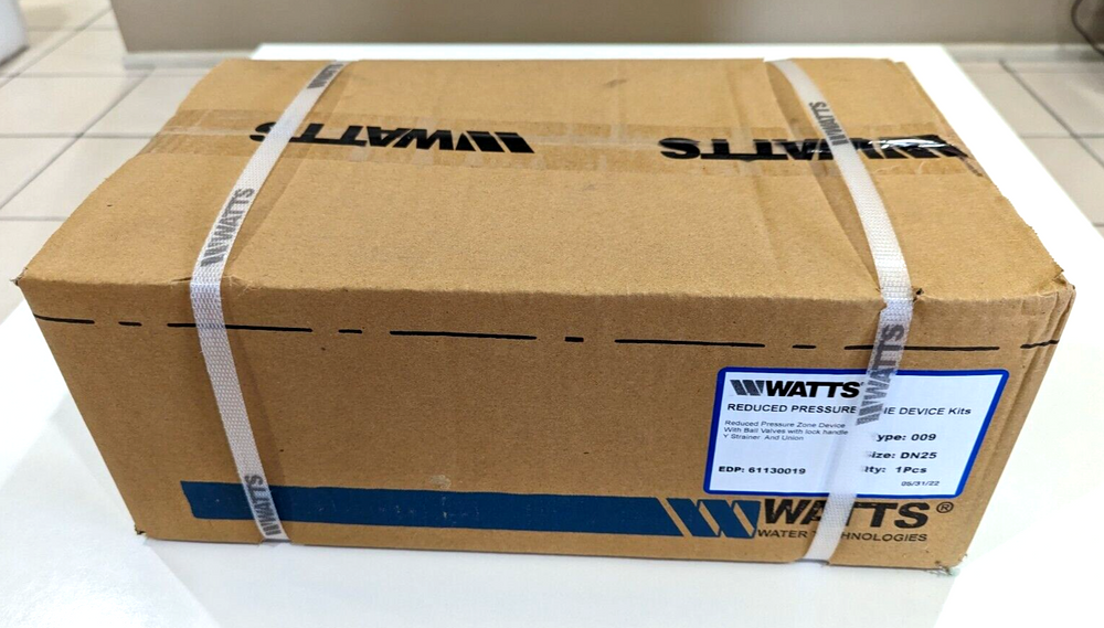 
                  
                    Load image into Gallery viewer, Watts 009-025-ULBS 25mm 1&amp;quot; RPZ Reduced Pressure Zone Backflow Preventer Kits Package Box
                  
                