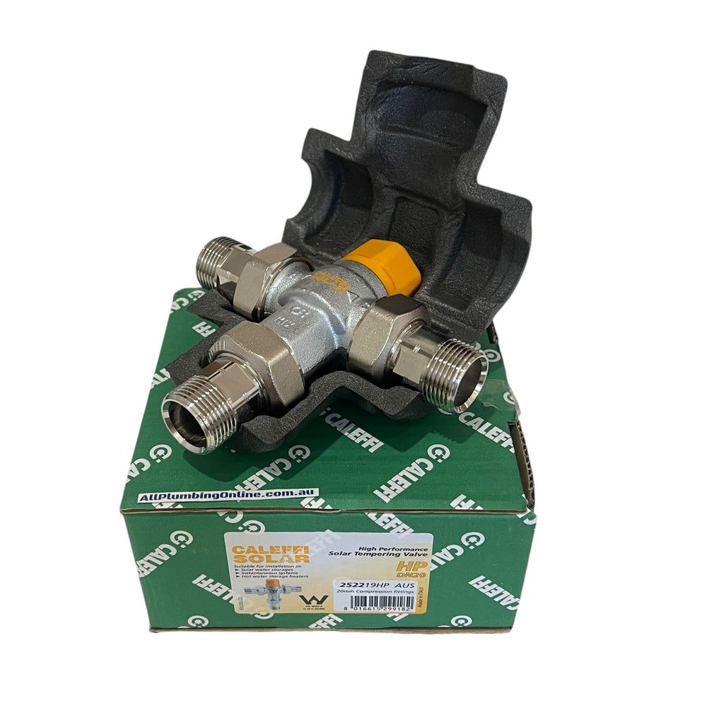 
                  
                    Load image into Gallery viewer, CALEFFI 252219HP 20mm Solar Rated High Performance Tempering Mix Valve
                  
                