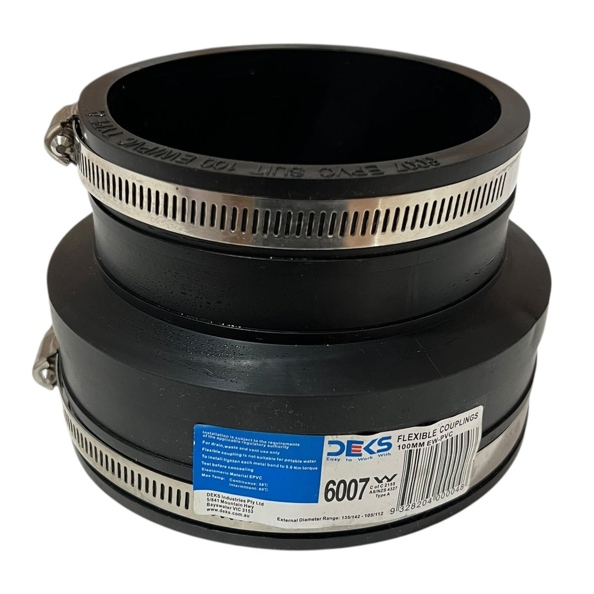 Deks Kit Deks 6007 DN100 EW to PVC Pipe Adapter Rubber Joiner OD 135/142–105/11 ...