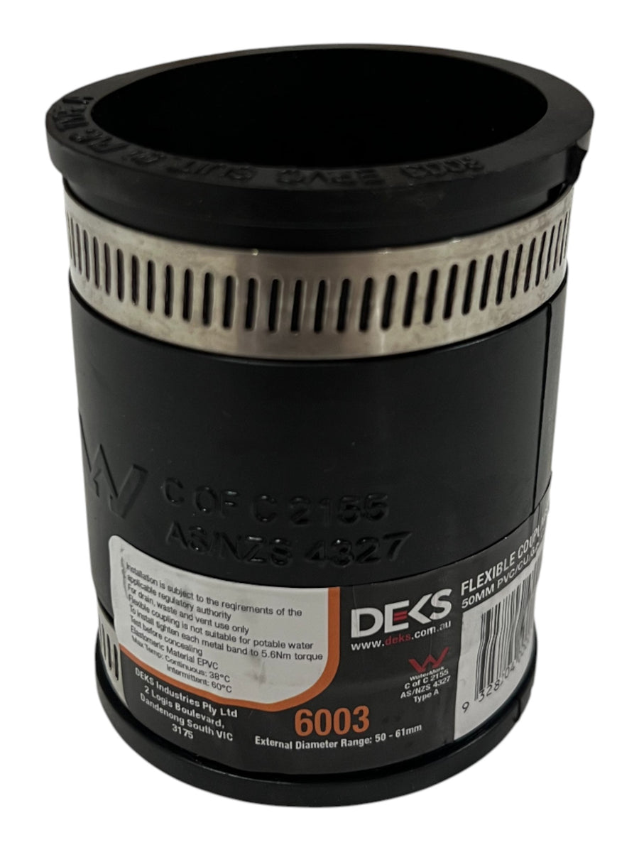 Deks 6003 DN50 PVC Rubber Joiner Coupling OD 50-61mm – All Plumbing Online