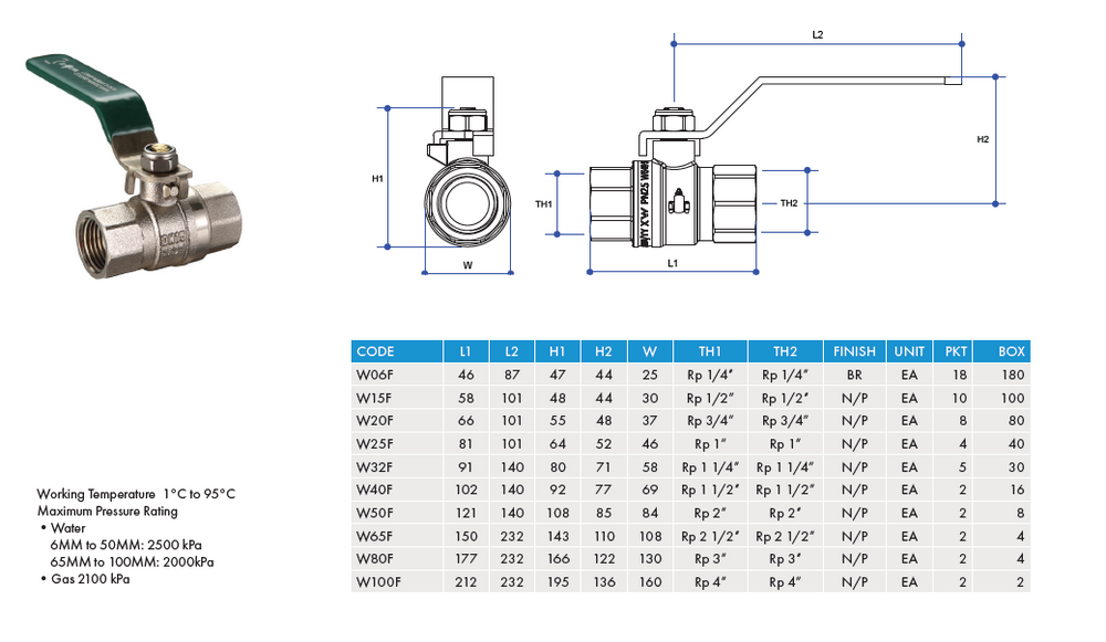 
                  
                    Load image into Gallery viewer, AW W100FLF Watermark Female Lever Handle Ball Valve 100MM FI X FI
                  
                