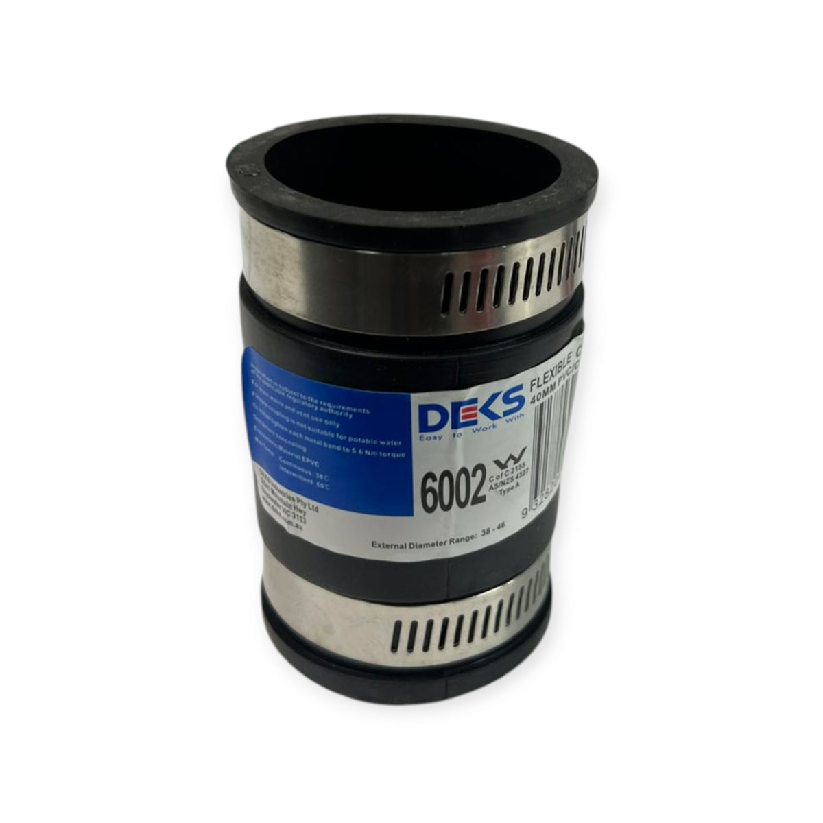 Deks 6002 DN40 PVC Rubber Joiner Coupling OD 38-46mm – All Plumbing Online