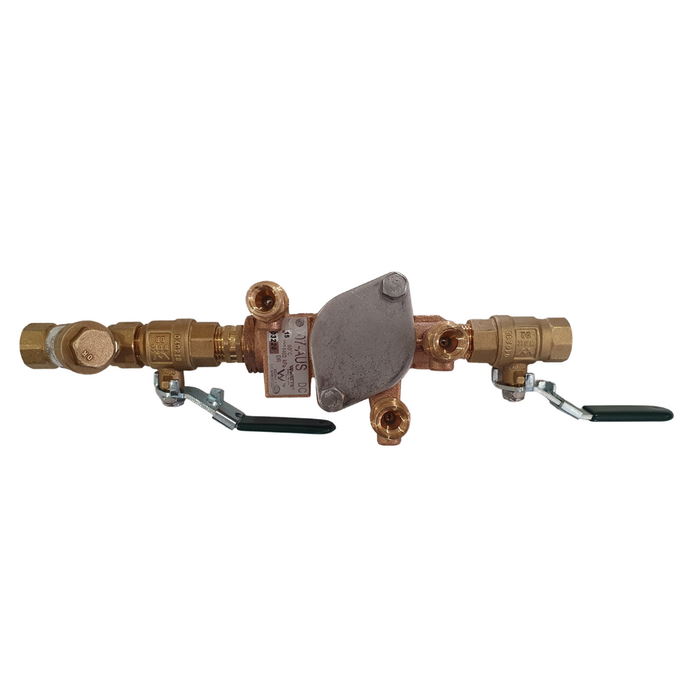 
                  
                    Load image into Gallery viewer, Watts 007-015-LBS 15mm ½&amp;quot; DCV Double Check Valve Backflow Preventer Kits Top View Assembled
                  
                