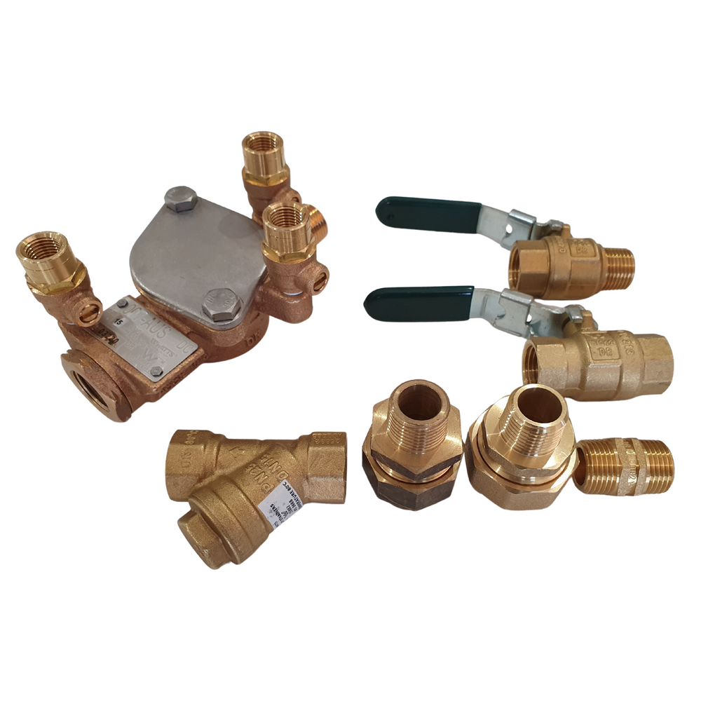 
                  
                    Load image into Gallery viewer, Watts 007-015-ULBS 15mm ½&amp;quot; DCV Double Check Valve Backflow Preventer Kits with Unions, Ball Valves and Strainer
                  
                