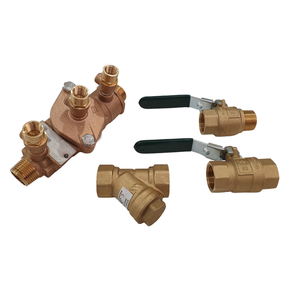 
                  
                    Load image into Gallery viewer, Watts 007-020-LBS 20mm ¾&amp;quot; DCV Double Check Valve Backflow Preventer Kits with strainer, ball valves, exc unions
                  
                
