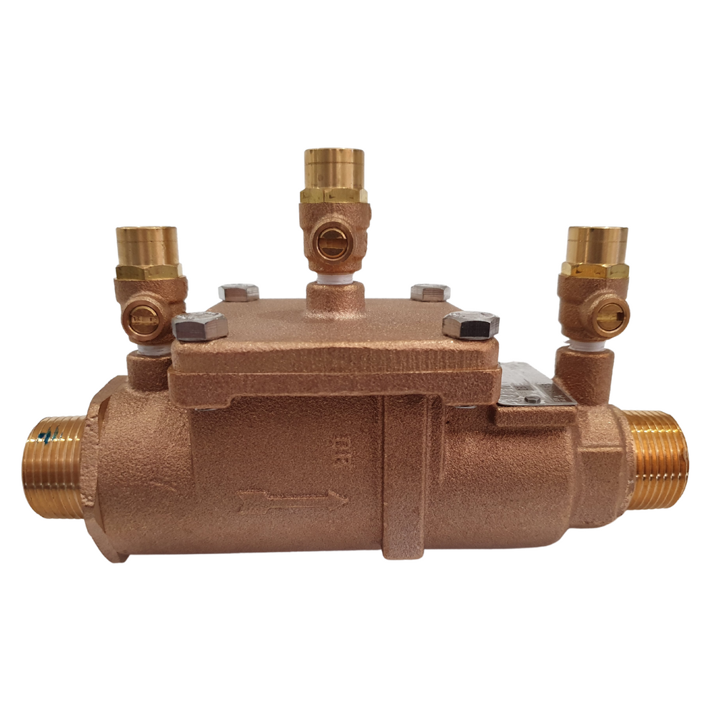 
                  
                    Load image into Gallery viewer, Watts 007-025 25mm 1&amp;quot; DCV Double Check Valve Backflow Preventer Device Side View
                  
                