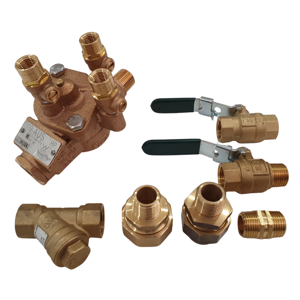 Watts 009-015-ULBS 15mm ½" RPZ Reduced Pressure Zone Backflow Preventer Kits with unions, strainer & ball valves