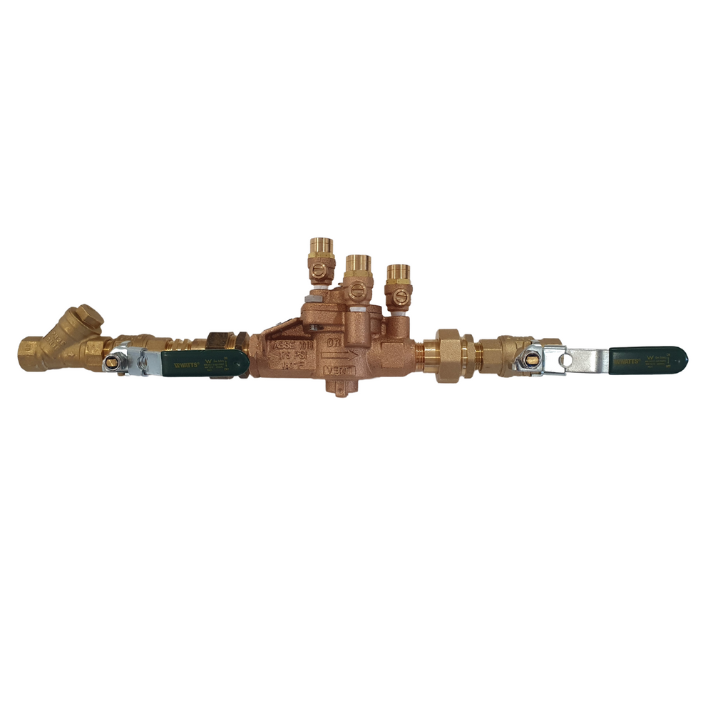 
                  
                    Load image into Gallery viewer, Watts 009-015-ULBS 15mm ½&amp;quot; RPZ Reduced Pressure Zone Backflow Preventer Kits Side View
                  
                