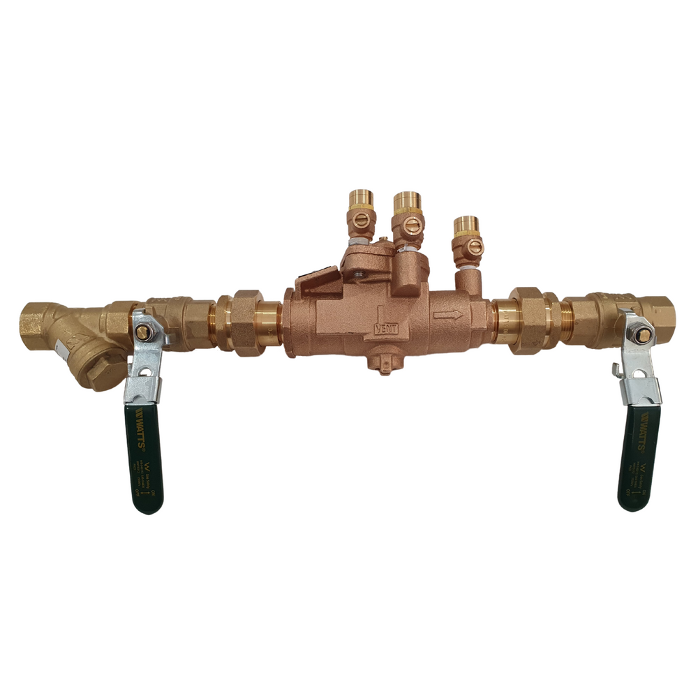 
                  
                    Load image into Gallery viewer, Watts 009-020-ULBS 20mm ¾&amp;quot; RPZ Reduced Pressure Zone Backflow Preventer Kits Assembly side view
                  
                