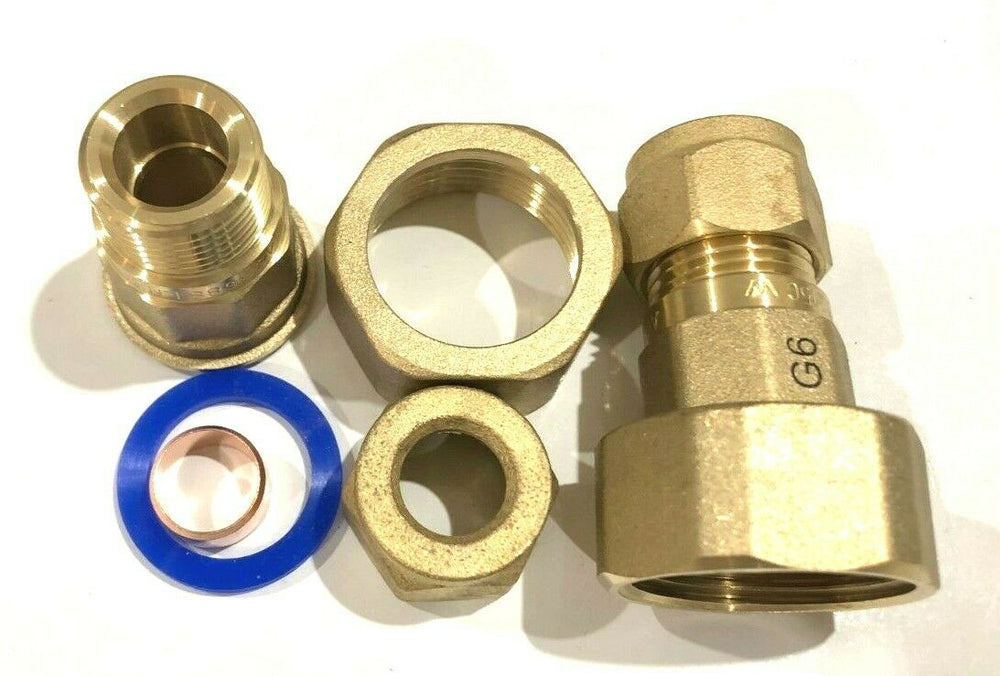 
                  
                    Load image into Gallery viewer, AVG Grundfos Pump Union Pair 25mm 1&amp;quot; loose nut &amp;amp; 15mm 1/2&amp;quot; Compression Ends
                  
                