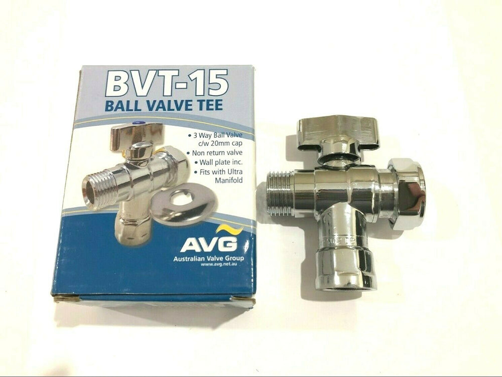 AVG BVT-15 15MIx15MIx20FI Three Way Ball Valve Tee with Non Return Check Valve