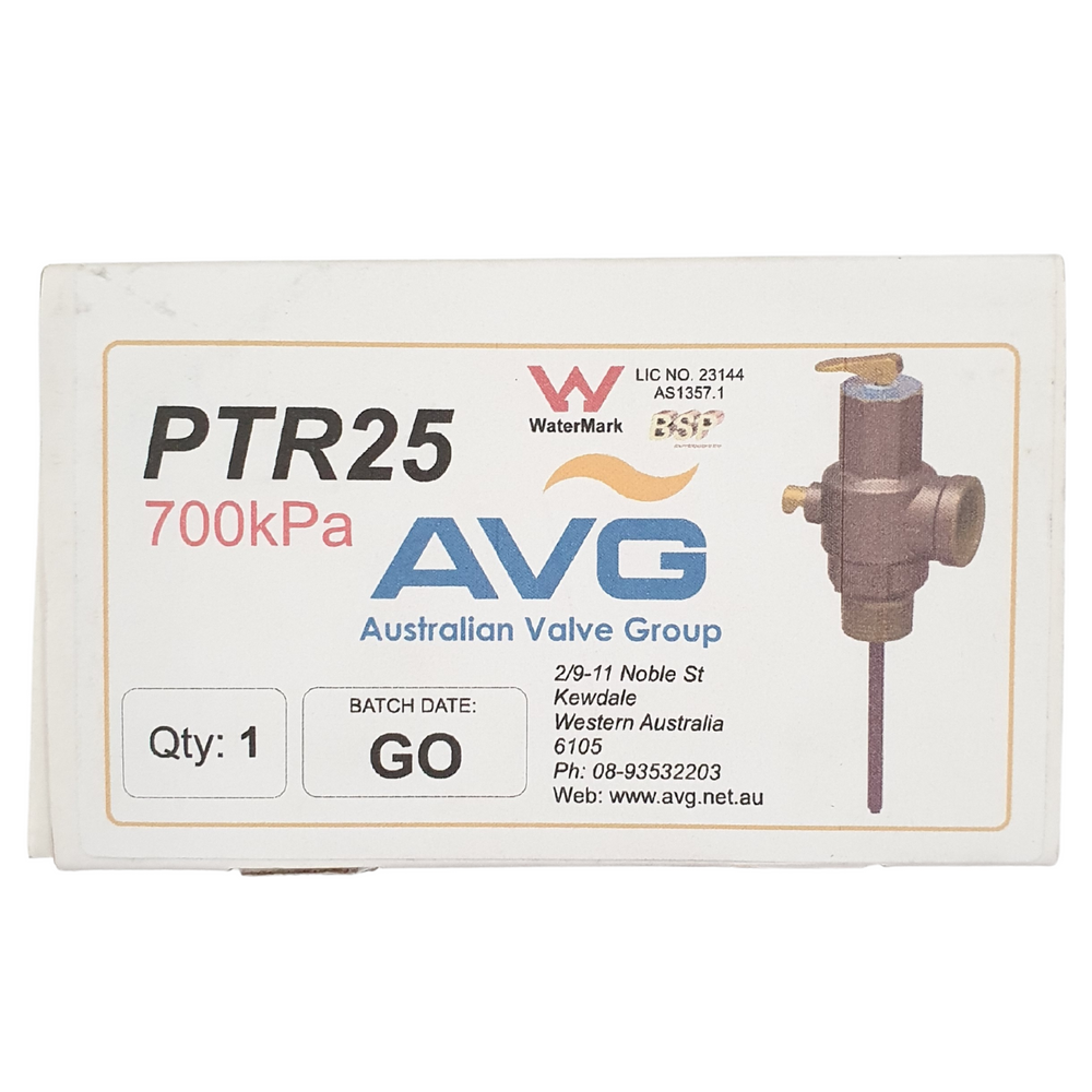 
                  
                    Load image into Gallery viewer, AVG PTR25/700 25mm (1&amp;quot;) 700kPa Commercial PTR Pressure Temperature Relief Valve Package Box
                  
                