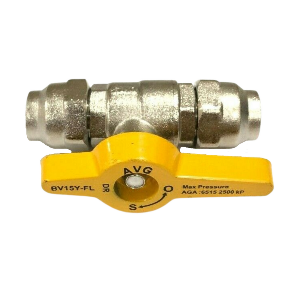 
                  
                    Load image into Gallery viewer, AVG BV15Y-FL Gas Ball Valve (Gas Cock) 15mm 1/2&amp;quot; Flare Compression
                  
                