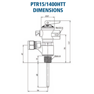
                  
                    Load image into Gallery viewer, AVG PTR15/850HTT 15mm 1/2&amp;quot; 850kPa PTR Valve with Inbuilt Swivel Tee Dimension Diagrams
                  
                