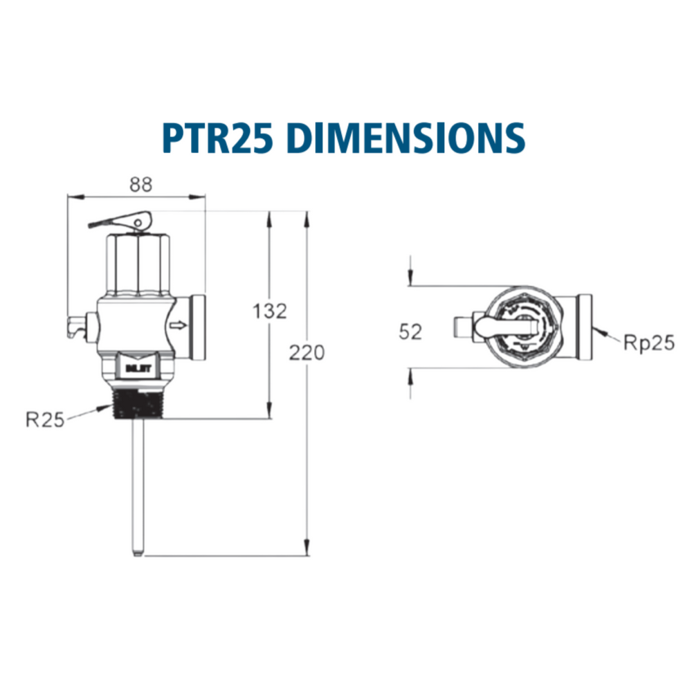 
                  
                    Load image into Gallery viewer, AVG PTR25/400 25mm (1&amp;quot;) 400kPa Commercial PTR Pressure Temperature Relief Valve Dimension Diagrams 
                  
                