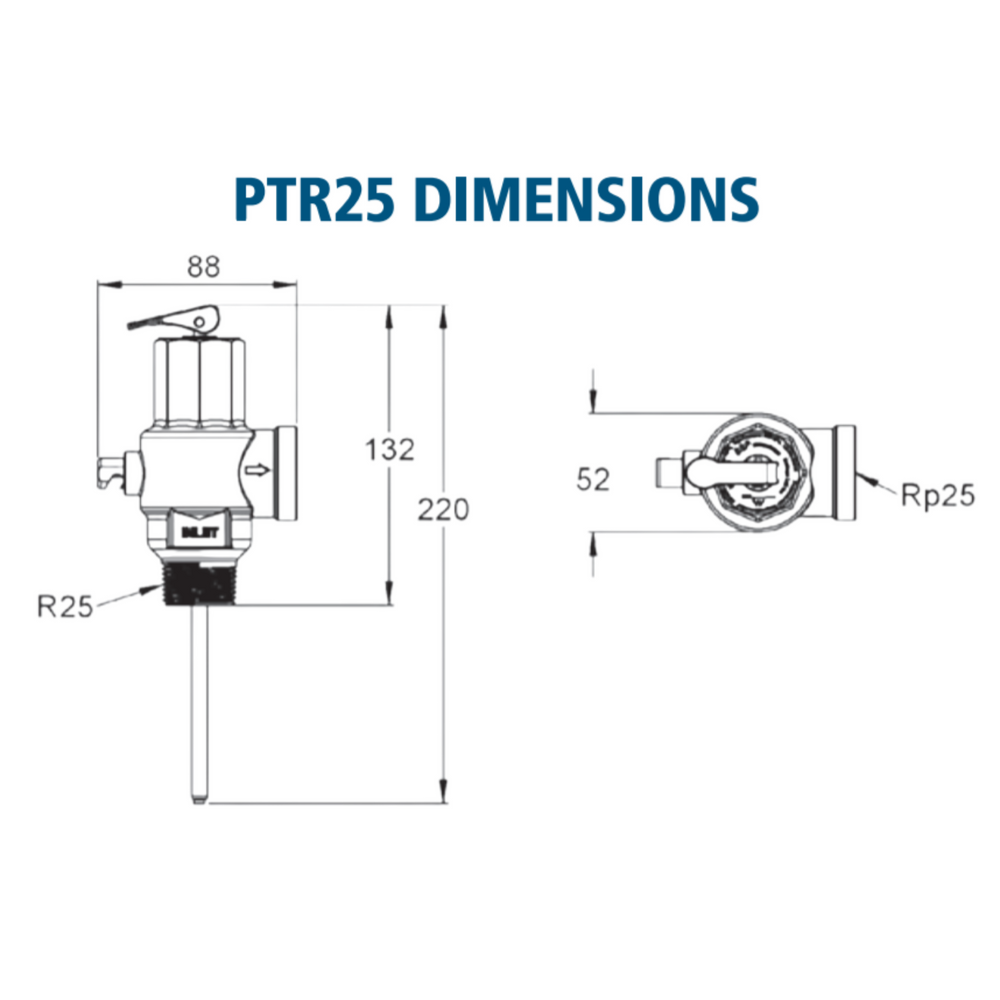 
                  
                    Load image into Gallery viewer, AVG PTR25/1000 25mm (1&amp;quot;) 1000kPa Commercial PTR Pressure Temperature Relief Valve Dimension Diagrams 
                  
                