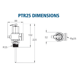 
                  
                    Load image into Gallery viewer, AVG PTR25/700 25mm (1&amp;quot;) 700kPa Commercial PTR Pressure Temperature Relief Valve Dimension Diagrams 
                  
                