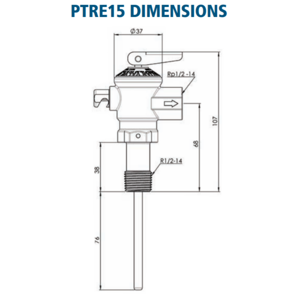 
                  
                    Load image into Gallery viewer, AVG PTRE15/1000-I 1&amp;quot; 25mm extended 1000kpa PTR Valve Dimenstion Diagram
                  
                
