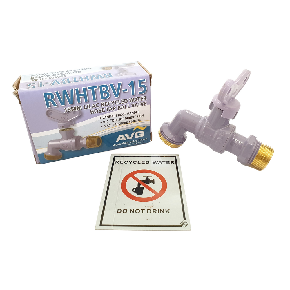 
                  
                    Load image into Gallery viewer, AVG RWHTBV-15 15mm (1/2&amp;quot;) Recycled Water Lilac Hose Tap Ball Valve Anti Vandal
                  
                