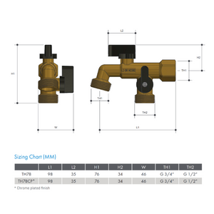 
                  
                    Load image into Gallery viewer, AW Metforge TH78 &amp;amp; TH78CP 15mm x 15mm x 20mm Dual Outlet Brass Hose Tap
                  
                