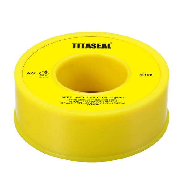 AW M105 10m Yellow Water & Gas PTFE Teflon Plumbing Thread Seal Tape